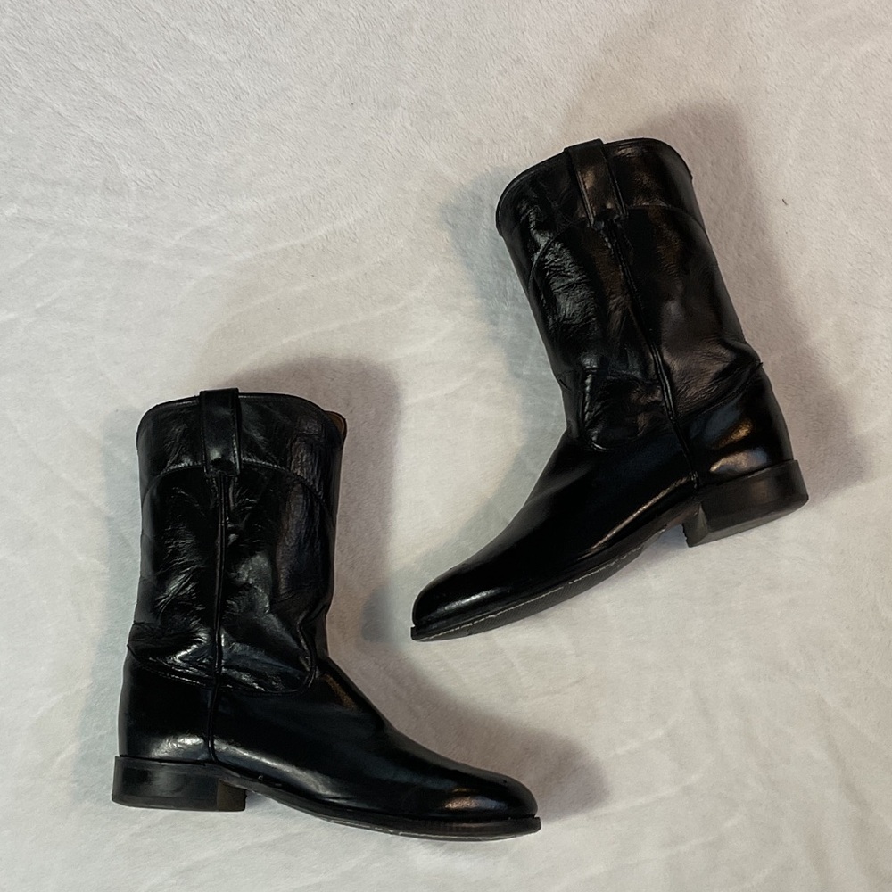 Justin Boots Black Leather Cowboy Boots